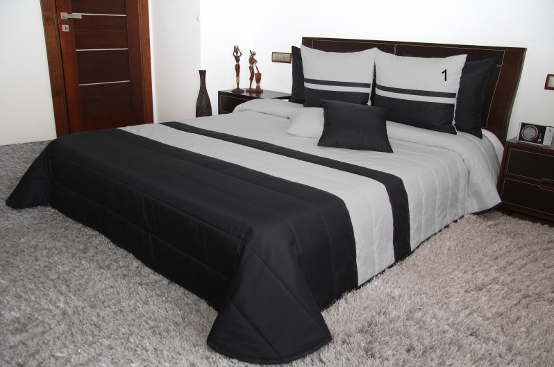 Czarno szara narzuta luksusowa na łóżko