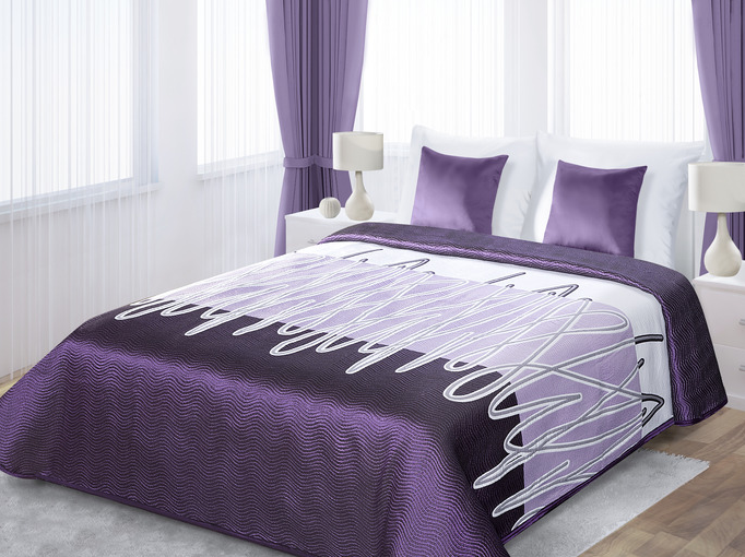 Białe szlaczki fioletowe dwustronne narzuty na łóżko