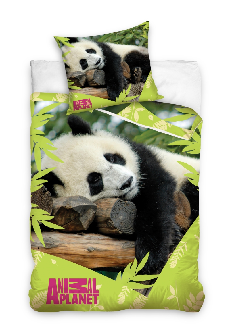 Zielona pościel do łóżeczka z leżącą pandą