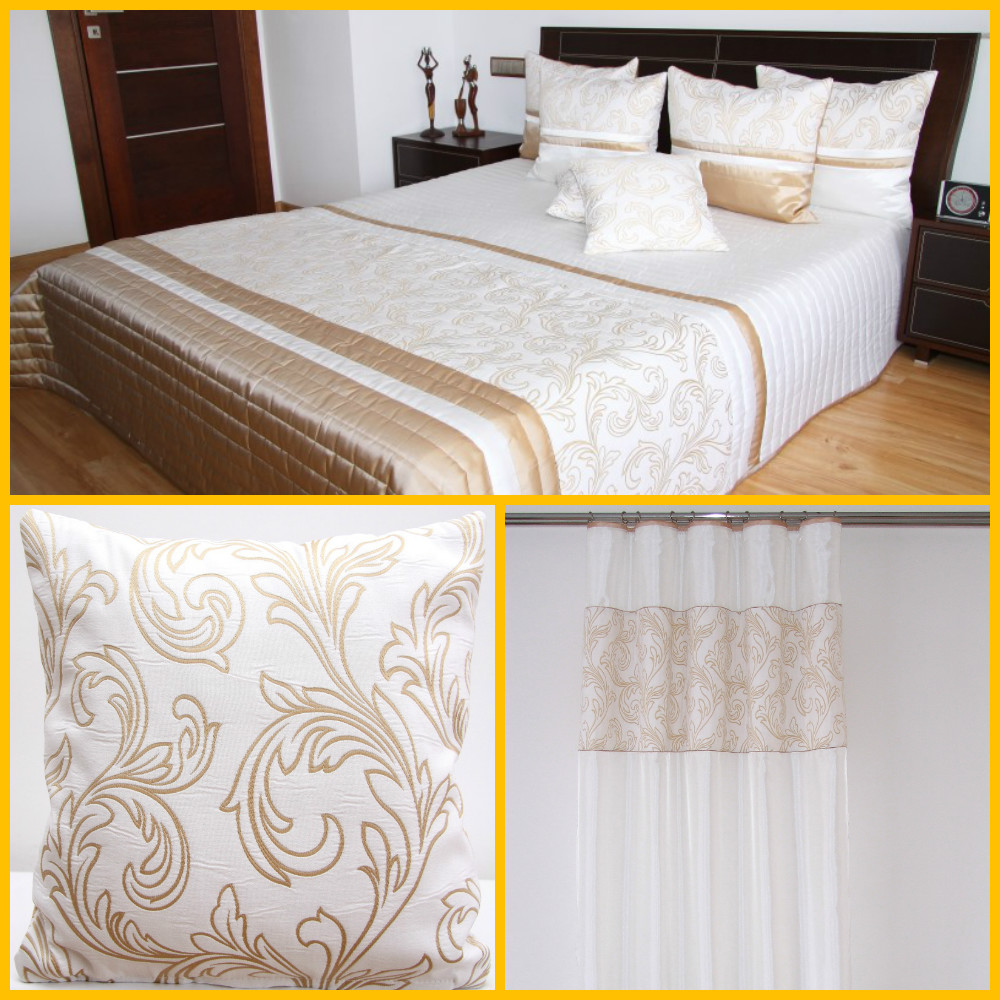Ecru dekoracyjne zestawy do sypialni z cappucinowym wzorem