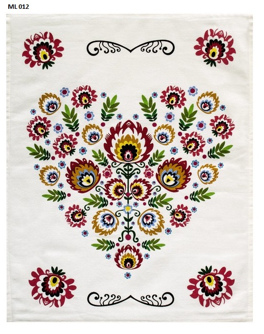 Bawełniana dekoracyjna biała ścierka z wzornictwem ludowym