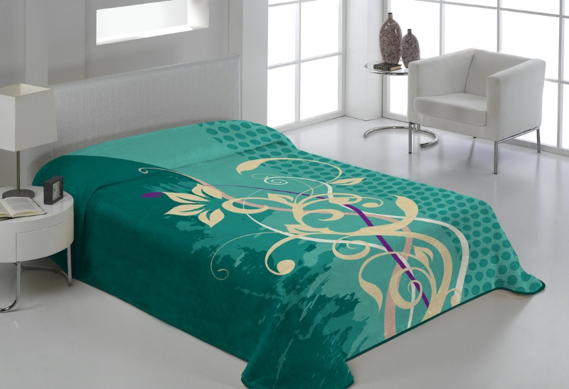 Beżowy kwiat modny koc na łóżko w kolorze turkusowym