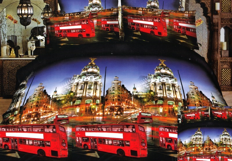 Londyńskie autobusy w mieście komplet pościeli w kolorze beżowym