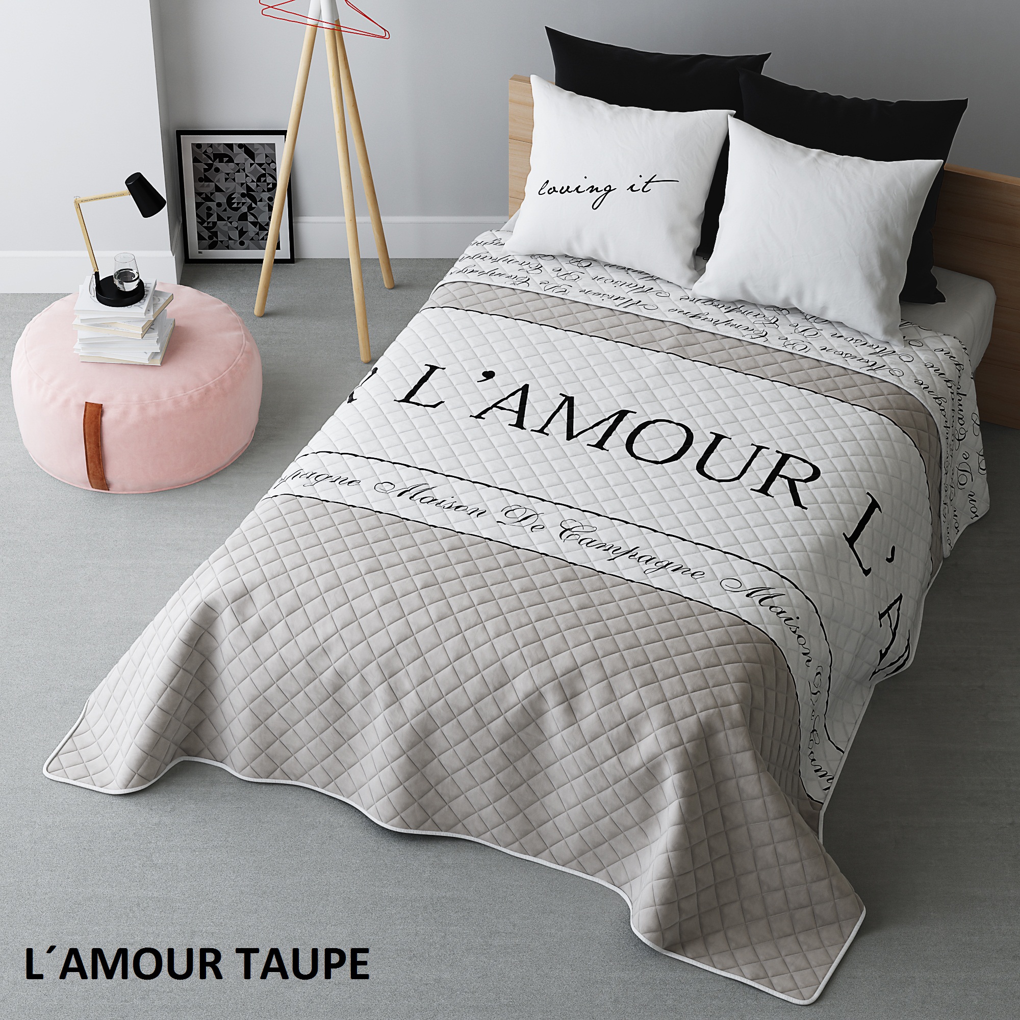 Elegancka pikowana francuska narzuta na łóżko koloru beżowego