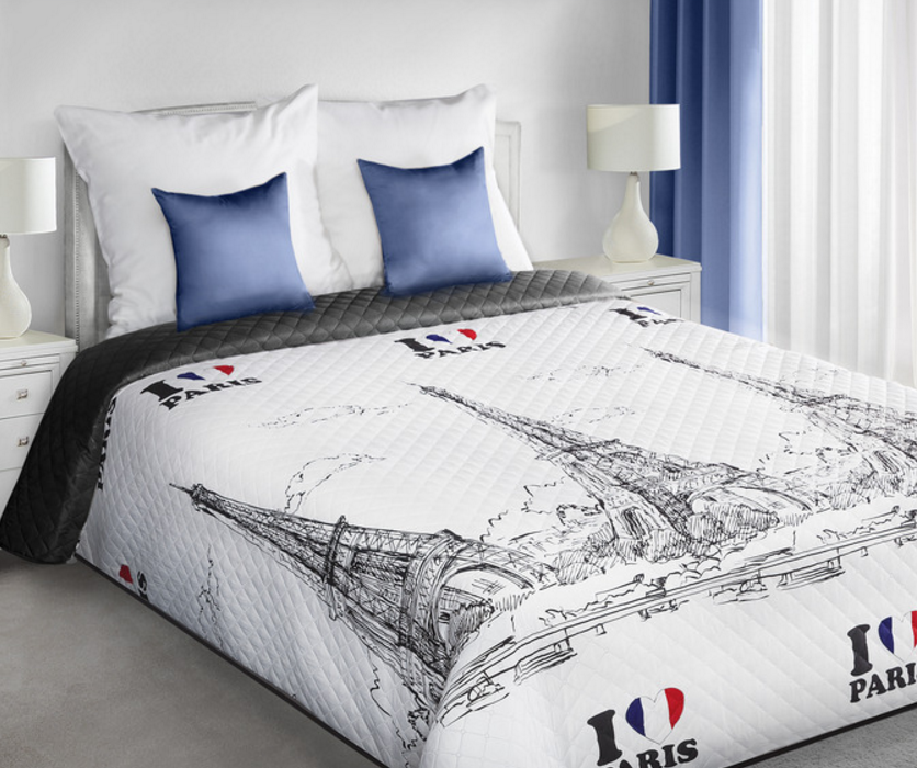 Pikowana biała narzuta dziecięca na łóżko z Paryżem