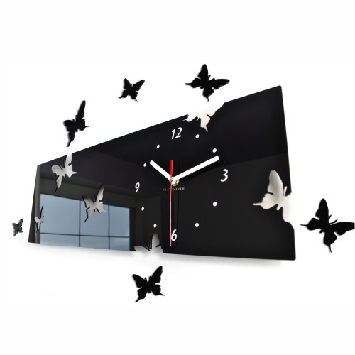 Nowoczesny zegar na ścianę z motylami