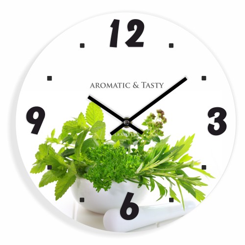 Kuchenny biały zegar z ziołami