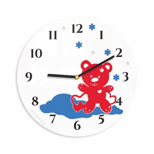 Zegar na ścianę w kolorze białym z czerwonym misiem