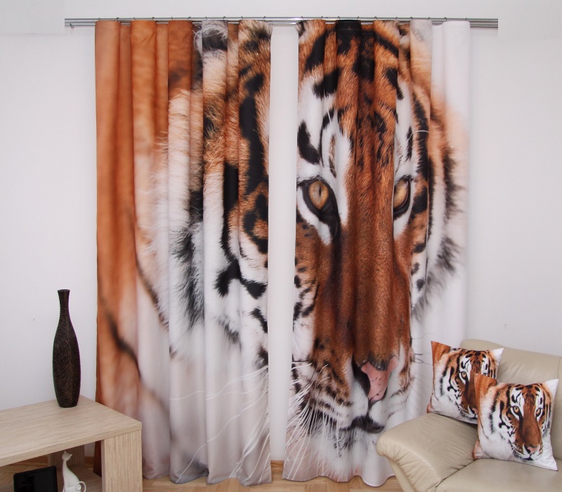 Dekoracyjne zasłony gotowe w kolorze brązowym z tygrysem