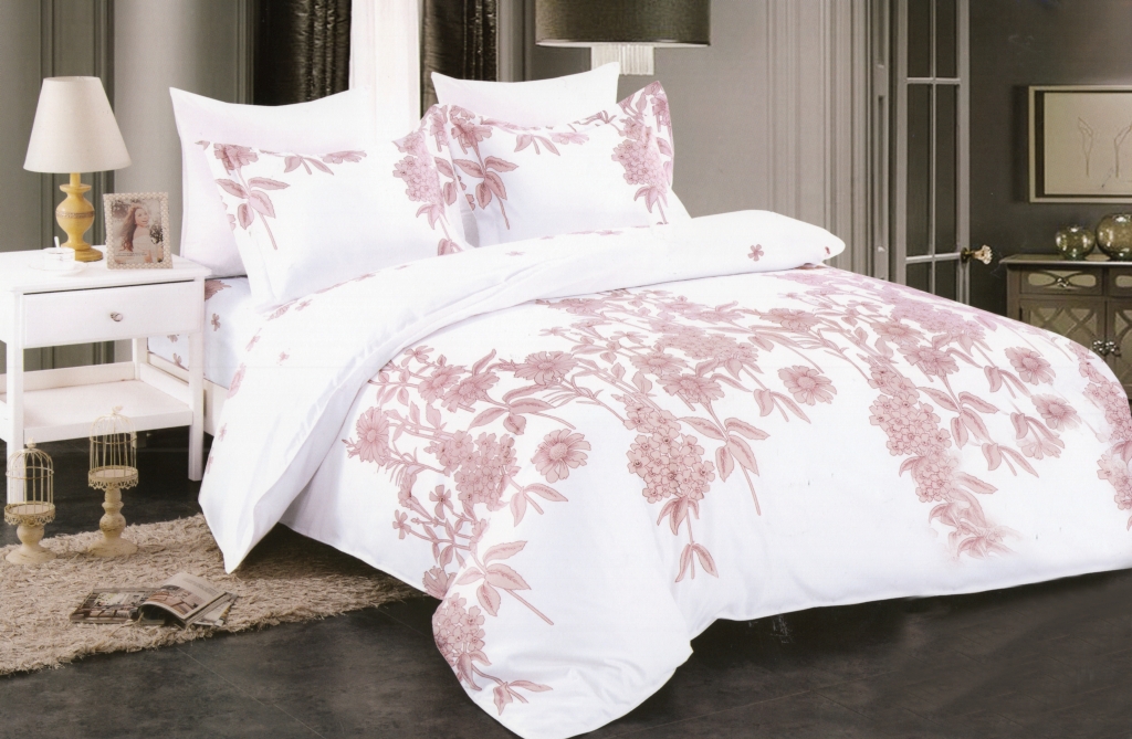 Biało różowa pościel 160x200 na łóżko