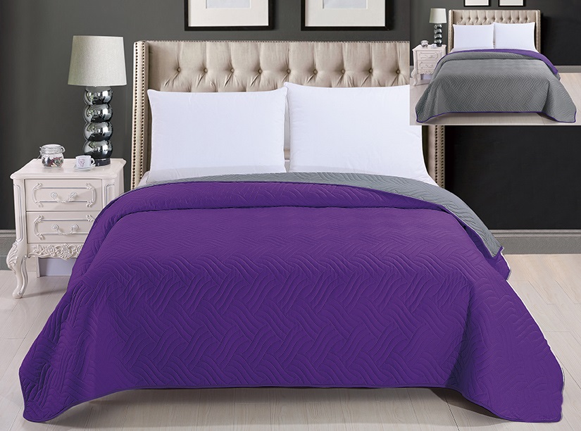 Pikowane narzuty na łóżko 200x220 w kolorze fioletowo szarym