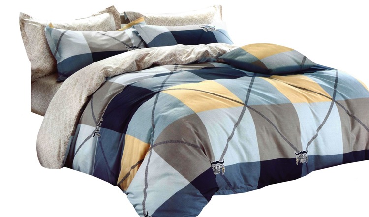 Stylowe szare pościele na łóżko w kolorowe kratki 160x200