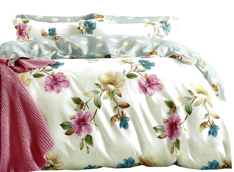 160x200 dekoracyjna ecru pościel na łóżko do sypialni z pięknymi kwiatami