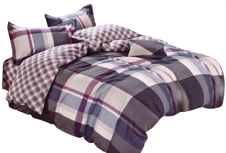 Dekoracyjna purpurowa pościel na łóżko do sypialni 160x200 zdobiona ozobną kratą