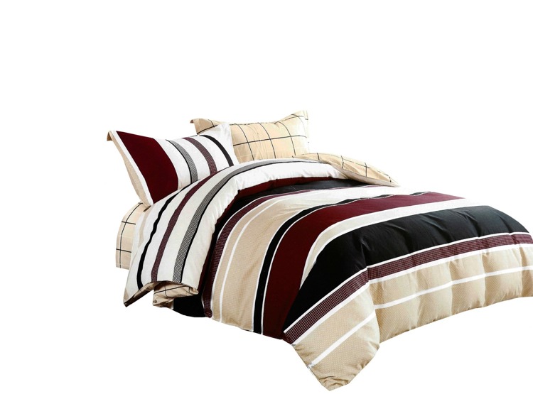 Elegancka beżowa pościel 160x200 w kolorowe pasy na łóżko do sypialni