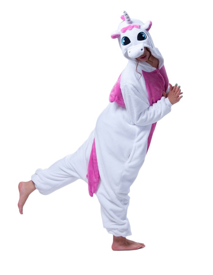 Śliczny biały jednorożec piżama kombinezonowa kigurumi