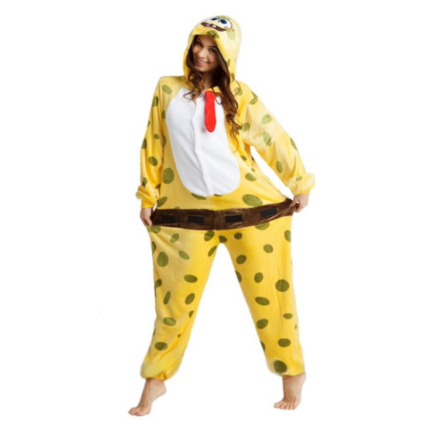 Kigurumi spongebob damskie lub męskie koloru żółtego z brązowym paskiem