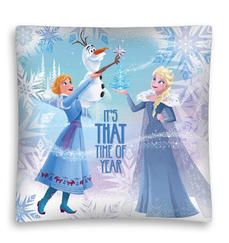 Anna i Elsa nowoczesna poszewka na poduszkę niebieska z białym bałwanem 40x40