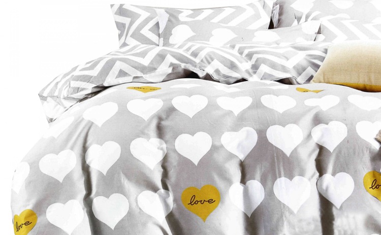 160x200 stylowe szare pościele w serca i wzory na łóżko do sypialni