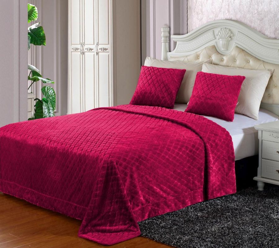 Nowoczesne pluszowe narzuty na łóżko w kolorze fuksjowym 220x240