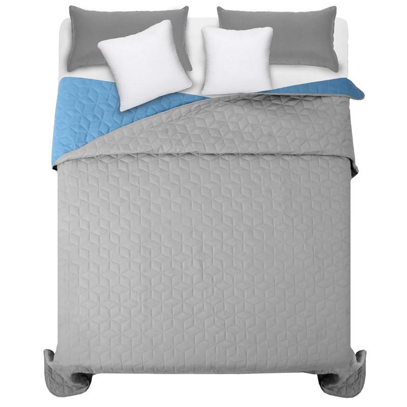 Uniwersalne dwustronne pikowane narzuty na łóżko w kolorze szaro niebieskim 