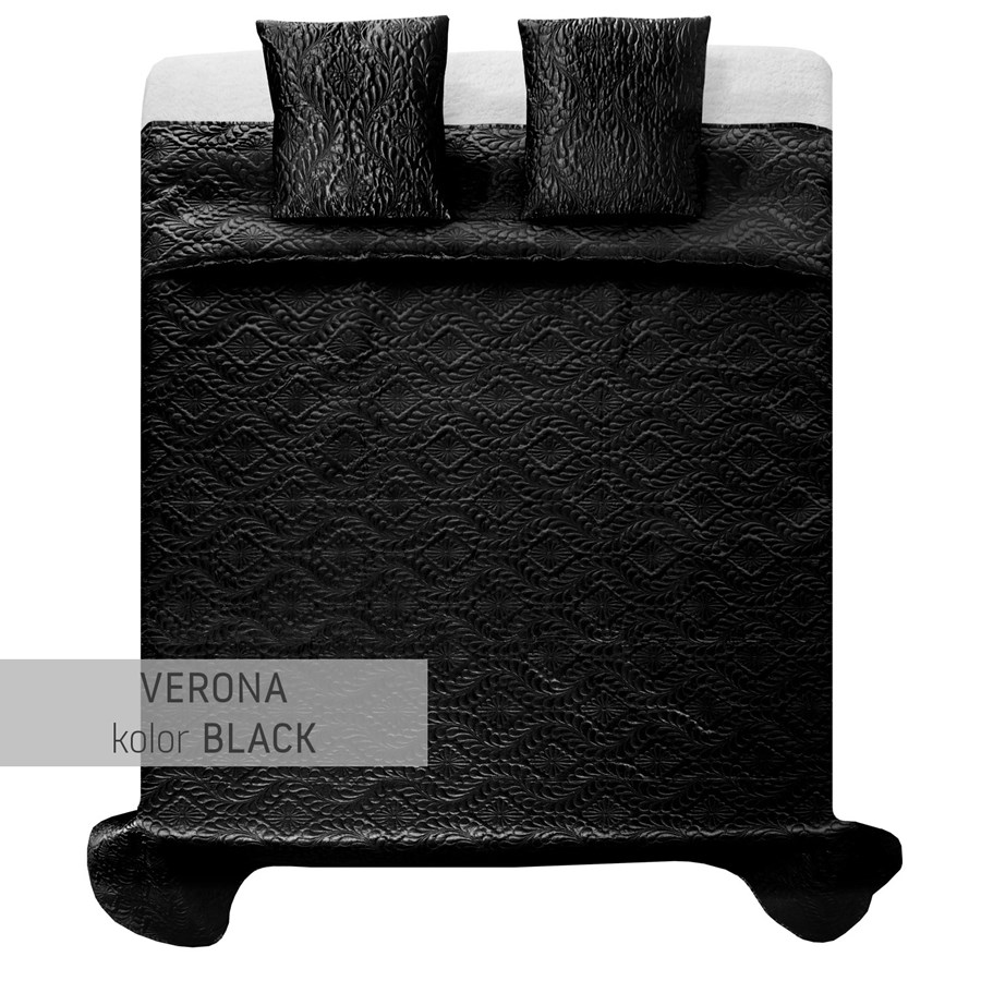 Śliczna satynowa narzuta na łóżko w dekoracyjne tłoczone wzory koloru czarnego