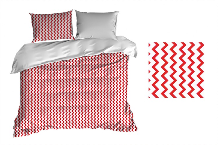 160x200 biała bawełniana pościel na łóżko w czerwone zig zag