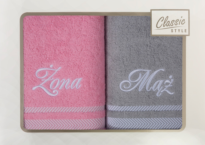 Różowo szary komplet bawełnianych ręczników 70x140