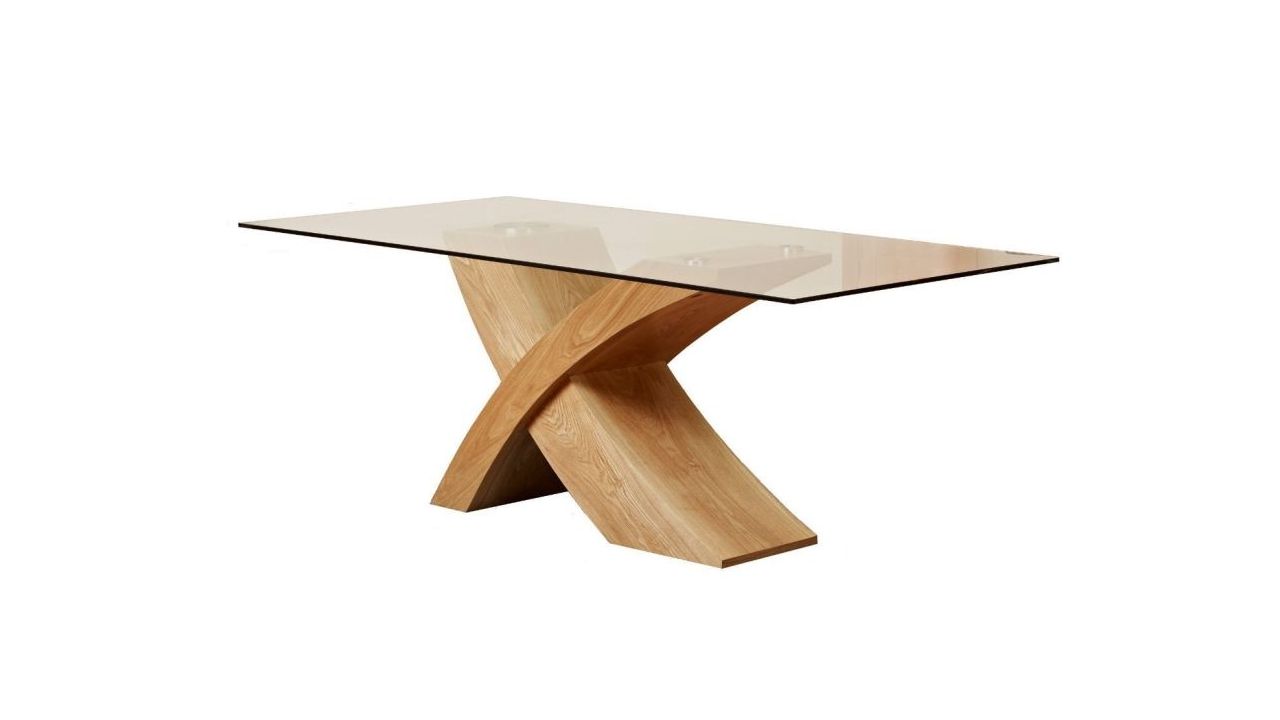Nowoczesny drewniany stół ze szkłem hartowanym