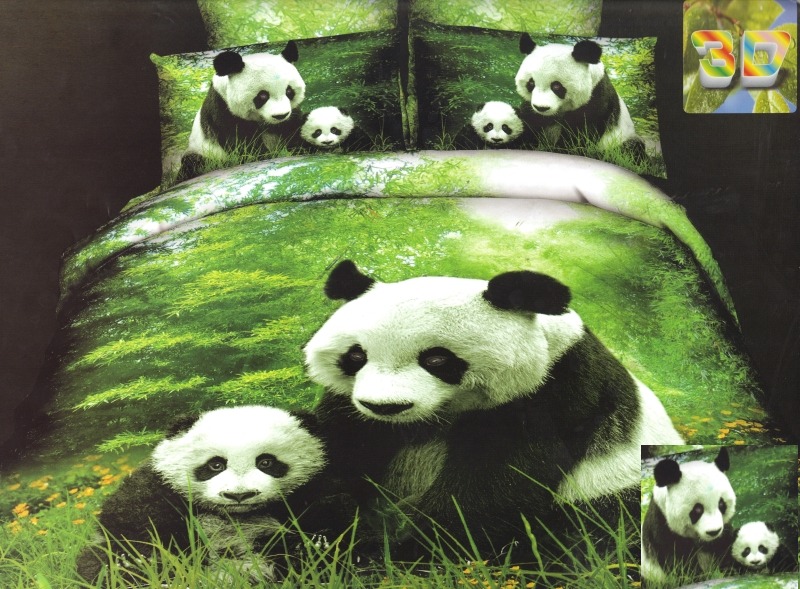 Zielona pościel do sypialni z dwiema pandami