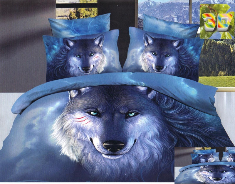 Pościel bawełniana w kolorze niebieskim z wilkiem