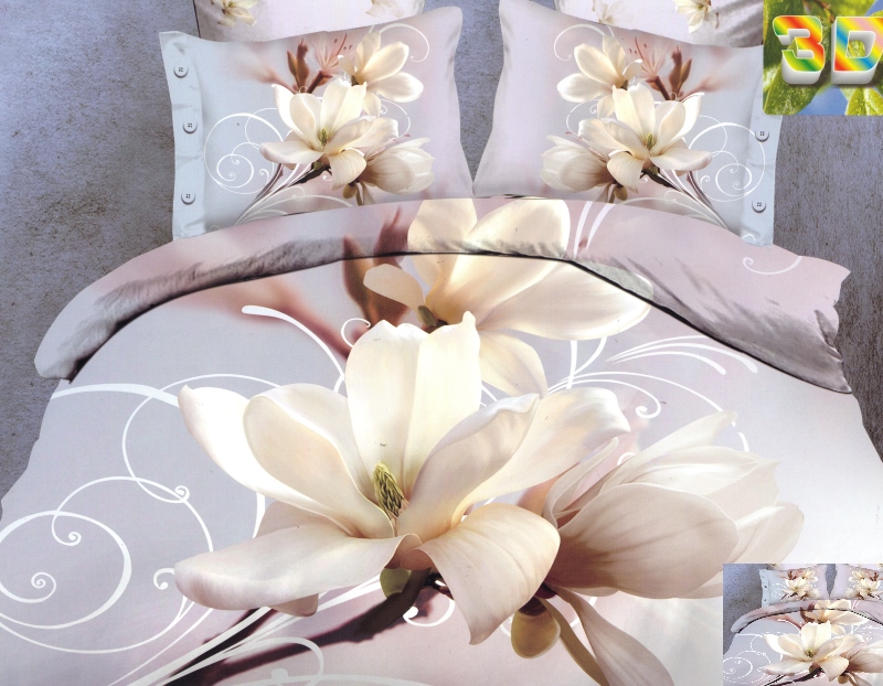 Pościele bawełniane w kolorze lawendowym na łóżko z białym kwiatem