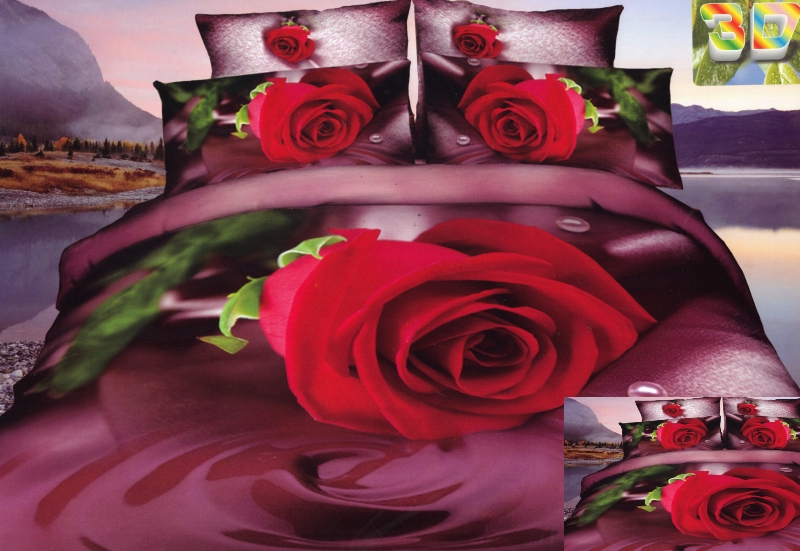 Super modna bordowa pościel z czerwoną różą
