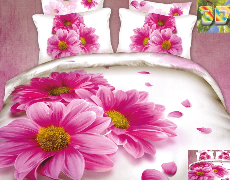 Pościele z bawełny w kolorze białym w różowe stokrotki