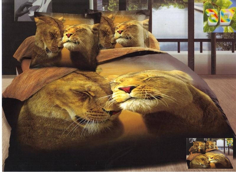 Pościel 3D na łóżko w kolorze beżowym z dwoma lwami