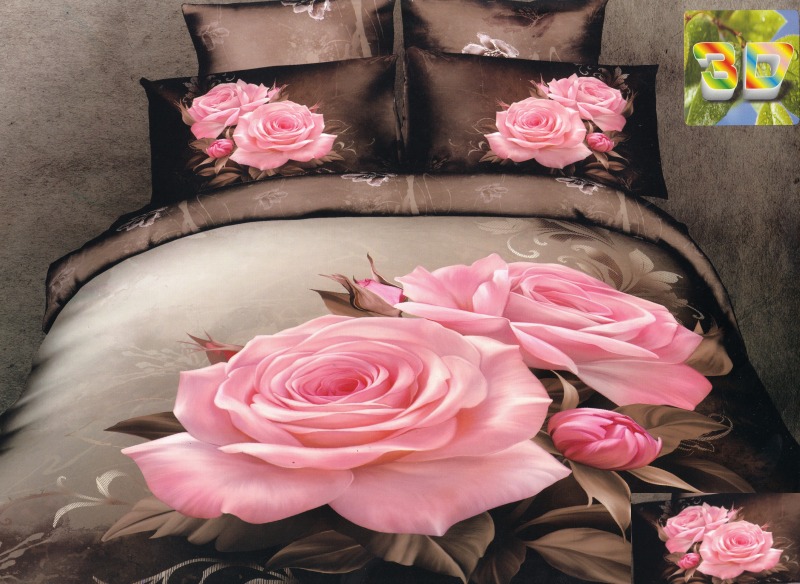Modna brązowa pościel do pokoju w różowe róże
