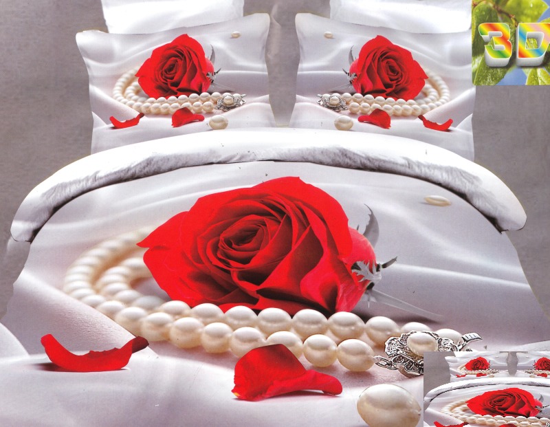 Czerwona róża perły modna pościel w kolorze perłowym