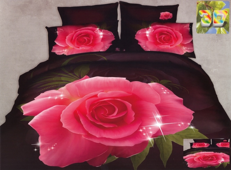 Bawełniana pościel w kolorze brązowym z różową różą