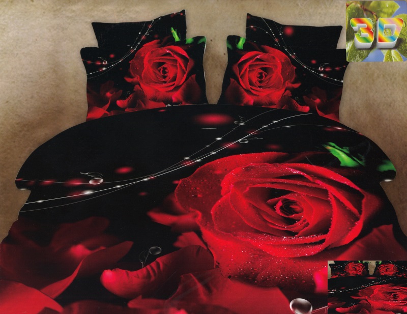 Pościel satyna bawełniana na łóżko koloru czarnego w czerwone róże