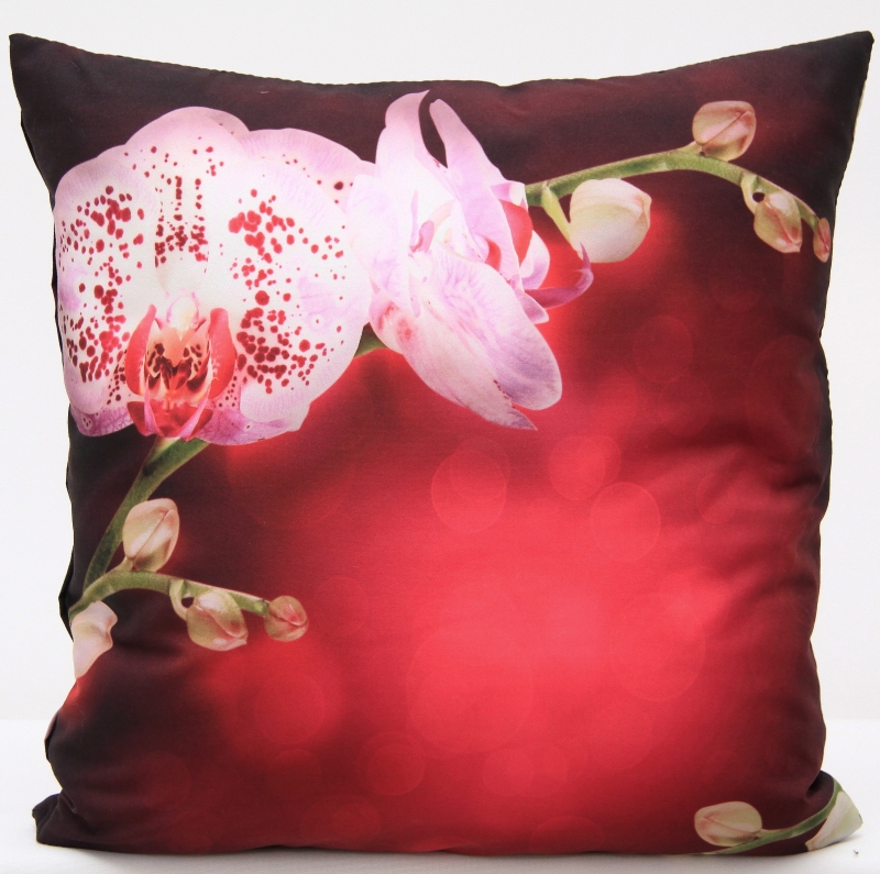 3D efekt dekoracyjna poszewka czerwona z różową orchideą
