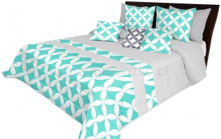 Narzuta na łóżko turkusowa w białe wzory