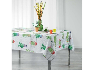 Modne obrusy do salonu w białym kolorze z ozdobnymi kaktusami