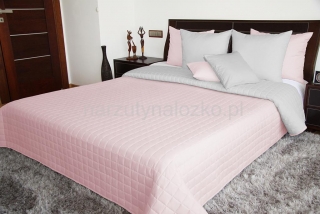 Różowo szare narzuty na łóżko dwustronne