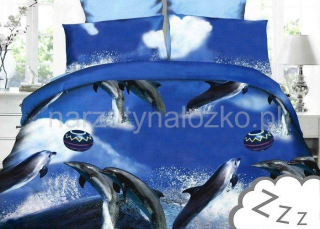 Tania pościel niebieska z skaczącymi delfinami