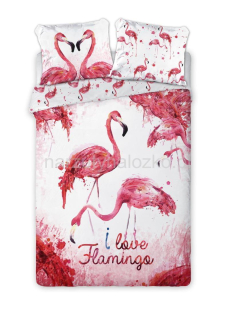 Biała pościel 160x200 w różowe flamingi