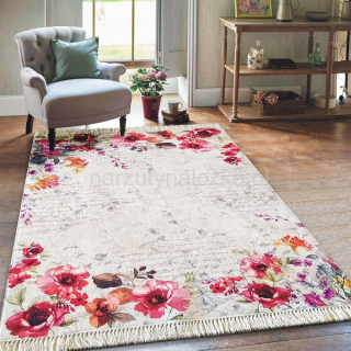 Antypoślizgowy beżowy dywan w kwiaty